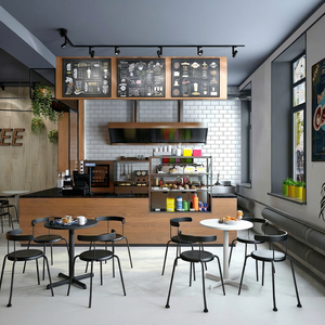 Comptoir de café moderne à LED, mobilier de magasin de détail professionnel personnalisé pour la conception de bars et de cafés - Product Image 1