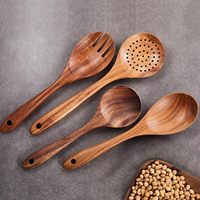 Ensemble d'ustensiles en bois de teck naturel de 9 pièces cuillères de cuisson antiadhésives pour votre cuisine