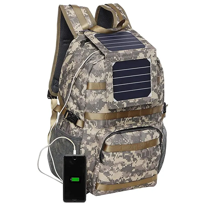 छलावरण सामरिक किताब बैग कॉलेज खेल रूकसाक स्मार्ट लैपटॉप सौर बैग के साथ यूएसबी चार्जर