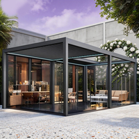 Pérgola Motorizada con Sensor de Viento, Cierre Automático, Sensor de Lluvia, Persianas Automáticas, Control Remoto, Ventilador de Techo LED Inteligente para el Hogar, Calefactor, Nebulizador