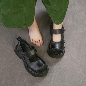 Nouvelles chaussures décontractées pour femmes en cuir de vachette véritable, style vintage, à semelle épaisse, collection Printemps 2026 - Product Image 2