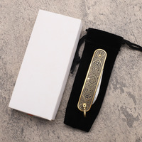 Couteau pliant bricolage personnalisé OEM portable pour le camping en plein air avec lame en acier damas multifonction et manche en cuivre