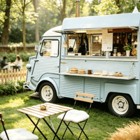 Direkt vom Hersteller: Retro Elektro-Foodtruck mit Kommerzieller Elektrischer Gebäckwärmetheke für Waldcamping