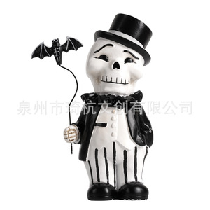 Ornement en résine de couple de squelettes d'Halloween avec chauve-souris, décoration intérieure pour entrée de maison, meuble TV, cadeau - Product Image 4