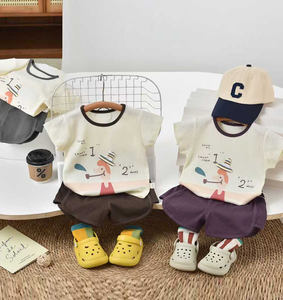 Ensemble t-shirt + short pour garçon, ensemble de vêtements décontractés d'été pour garçons avec motifs de dessins animés, ensemble deux pièces en coton - Product Image 5