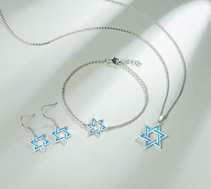 Collier pendentif étoile <span class=keywords><strong>de</strong></span> David classique en argent sterling 925 pour femme avec opale bleue Boucles d'oreilles pendantes <span class=keywords><strong>octobre</strong></span> Birthstone - Product Image 3