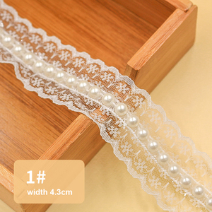 Cinta de recorte de encaje con cuentas de perlas blancas para novia hecha a mano para vestido de novia, diadema, decoración de zapatos - Product Image 2