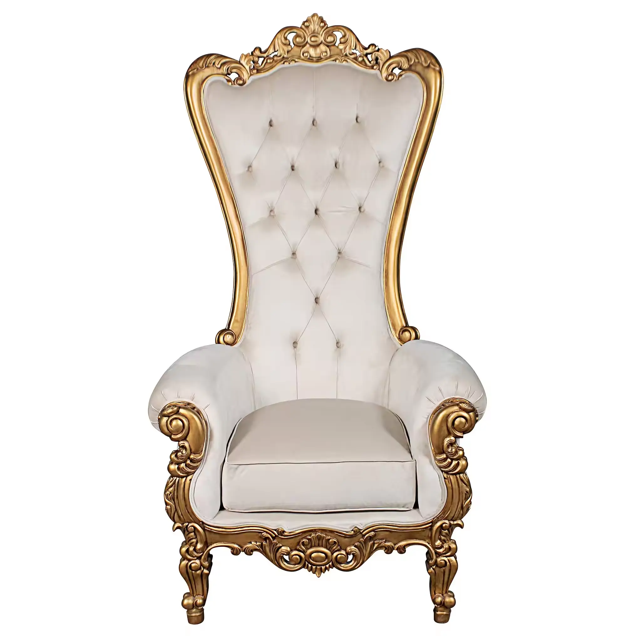 Ucuz fiyat lüks kral ve kraliçe taht sandalyeler altın yüksek geri kraliyet düğün etkinlik sandalyeleri damat ve gelin için