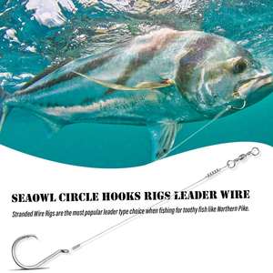 Gancio cerchio 7385 personalizzato girevole in acciaio inox ganci Offset con filo Leader per la pesca esca di pesce gatto e spigola - Product Image 4