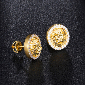 KCER94235 合金狮子耳环 Orecchini Leone Orecchini a Vite Rotonda 高品质镶钻嘻哈耳钉 - Product Image 2