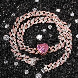 Chaîne en forme de cœur cubain pour femme, collier transparent glacé, chaîne à maillons cubain, <span class=keywords><strong>Miami</strong></span>, bijoux bling-bling, 9mm - Product Image 5