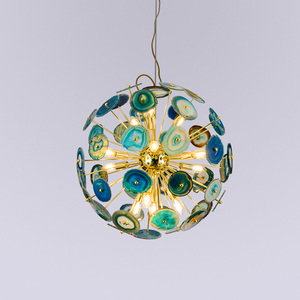Plafonnier Art-dynastie en pierre d'agate verte, éclairage de livre, 6 lumières LED Spoutnik Lampara, pierre minérale avec structure en or - Product Image 2