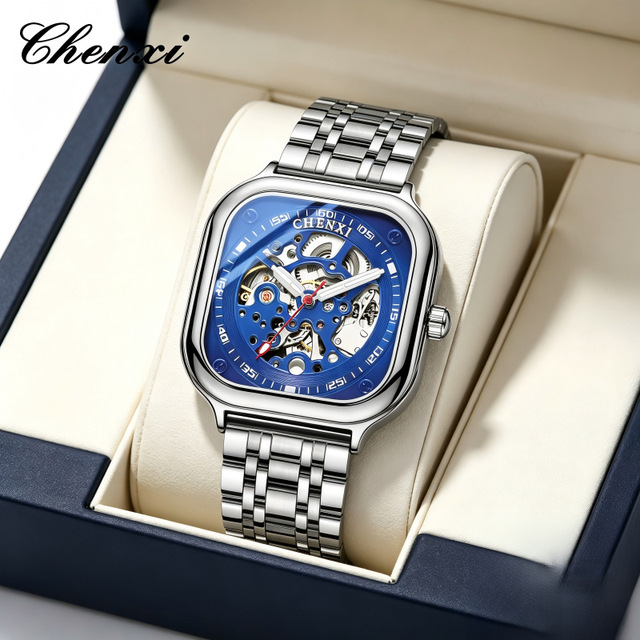New Trendy Men Skeleton Mechanical Watch Waterproof Stainless Steel Automatic Wristwatch for Daily Business Watch