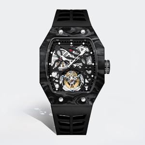 Montre de luxe pour homme en fibre de carbone avec tourbillon squelette, cristal saphir, réserve de marche de 48 heures, montre mécanique avec bracelet en caoutchouc - Product Image 1
