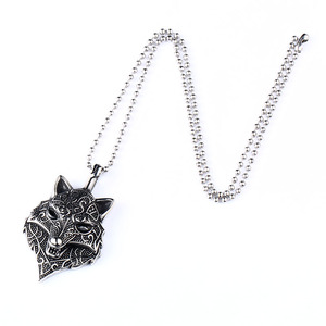 Ss8-354p Acier Soldat Punk Biker Chaîne Charme Animal Bijoux Viking <span class=keywords><strong>Nordique</strong></span> Hommes Pendentif Tête de Loup Collier - Product Image 1
