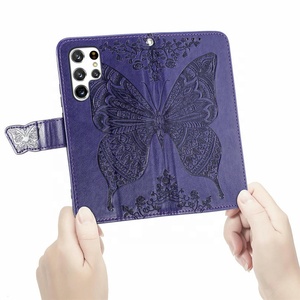 Custodia a Portafoglio per <span class=keywords><strong>Samsung</strong></span> S26 Ultra S25 S24 S23 con Porta Carte di Credito, in Pelle PU con Motivo Farfalla e Cinturino da Polso - Product Image 3