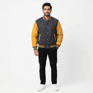 Veste universitaire unisexe OEM Corps en laine Manches en PU Logo brodé personnalisé Fermeture à pression Ourlet côtelé Style universitaire classique - Product Image 1