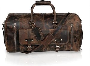 Sac de voyage classique en cuir véritable 24 pouces avec trousse de toilette assortie, ensemble de bagages unisexe pour les courts séjours, vente en gros - Product Image 6