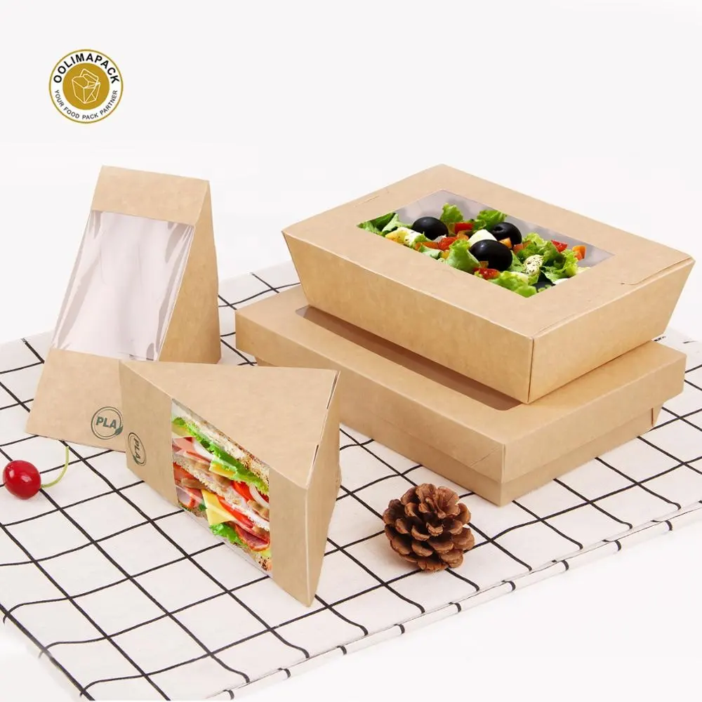 맞춤 PLA 코팅 생분해 성 식품 종이 포장/점심 샌드위치 상자