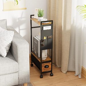 Modern Luxury Narrow Side <strong>Tables</strong> with 2 Drawers for Small Spaces Skinny <strong>Thin</strong> <strong>Bedside</strong> Nightstand End <strong>Table</strong> on Wheels - Product Image 2