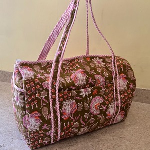 <b>Large</b> Cotton Casual <b>Weekender</b> Travel <b>Bag</b> <b>Women</b> Handmade Quilted Fabric Duffle Block Printed Floral Lightweight Portable - Product Image 2