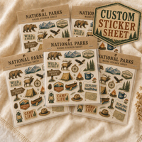 Hoja de Pegatinas Washi Personalizadas de Parques Nacionales Vintage, Pegatinas para Diario con Diseños de Osos, Alces y Montañas para Camping