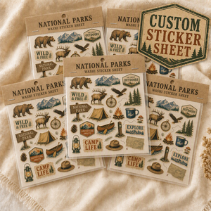 Adesivi Washi Personalizzati Vintage Parchi Nazionali, Orso da <span class=keywords><strong>Campeggio</strong></span>, Alce, Montagna, per Journaling - Product Image 1