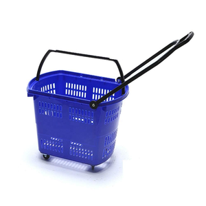 Supermarket Convenience Store Rolling Basket Large Four-<b>Wheel</b> <b>Plastic</b> Trolley with Handle Convenience Shopping <b>Wheel</b> Basket - Product Image 1