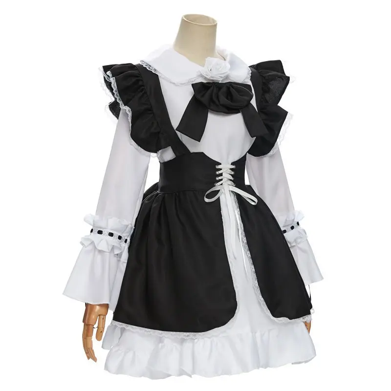 Оптовая продажа, черно-белый костюм горничной, готическое платье лолиты, костюм на Хэллоуин для девочек