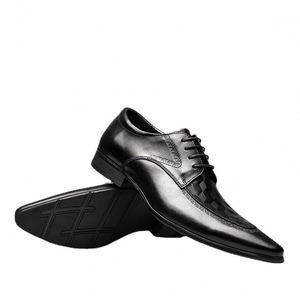 Mocassins d'affaires respirants pour hommes, rehaussant la taille, en cuir de vachette de première qualité, à bout pointu, style anglais, en cuir gaufré - Product Image 3