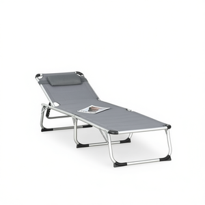 Silla de Playa Plegable, Tela Gris, Tumbona para Exteriores, Reclinable con Ajuste Manual, para Uso en la Arena - Product Image 1
