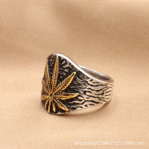 Bague en acier inoxydable doré pour homme, motif feuille, style décontracté, ethnique, rétro, tendance, motif végétal, géométrique, Guangzhou - Product Image 5