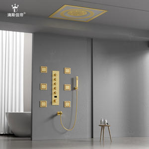 Juego de ducha oculto Dipsidie, cuadrado, dorado cepillado, LED de 7 colores, rociador de lluvia, multifuncional, accesorios de baño montados en la pared - Product Image 4