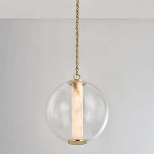 Suspension moderne en verre Pietra, <span class=keywords><strong>colonne</strong></span> en albâtre, chaîne en laiton, LED, hauteur réglable pour chevet et îlots de cuisine - Product Image 1
