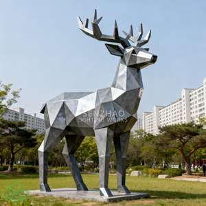 Escultura de Ciervo de Acero Inoxidable con Facetas Geométricas Grandes SENZHAO, Estatua de Animal de Metal Moderna para Exhibición de Arte Público al Aire Libre - Product Image 3