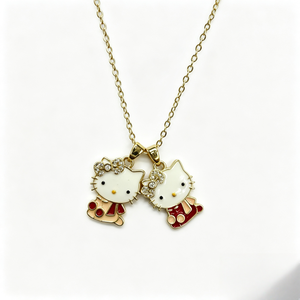 Collana con Ciondolo Smaltato Kawaii, Placcato Oro, con Fiocco di Cristallo e Gatto Cartone Animato, Gioiello Regalo per Ragazze Adolescenti e Migliori Amiche, per Uso Quotidiano - Product Image 2