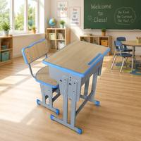 Ensemble de chaises d'étudiant en métal de style moderne avec dessus de bureau en bois et table réglable en hauteur, écologique et durable pour les écoles