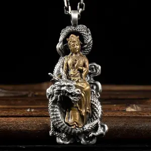 Yunnan Silver Craftsman Guardian God Heart Sutra Essential Life collana mille Hand Guanyin Pendant Hip Hop Style