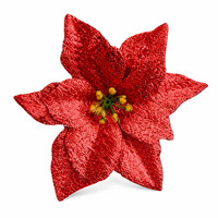 Décoration de Noël en gros, fleurs de poinsettia scintillantes, petites fleurs de Noël artificielles de 15 cm pour la décoration