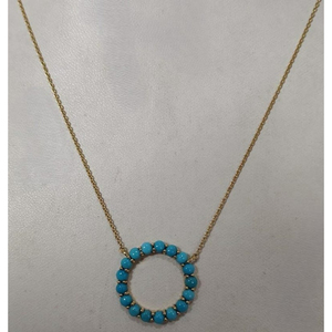 Collar con colgante circular de turquesa en oro de 18 quilates, diseño de halo, minimalista, elegante, pieza de joyería fina para seres queridos. - Product Image 5