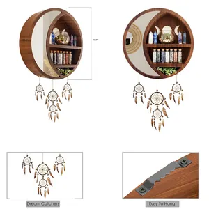 Customized Modern Display Shelf 2-Layer Floating deep wall mounted moon wooden shelf round wall shelves