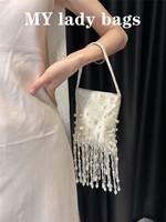 Pochette de Soirée de Luxe pour Femme en Satin Perlé avec Pompon, Sac à Main Tendance pour Mariage, Fête, Banquet, Cadeau d'Anniversaire