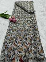 Tissu de luxe nigérian pour vêtements - Tissu en dentelle multicolore écologique brodé de fleurs, guipure tricotée, slub dobby pour filles