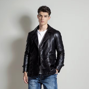 FLN 2025 Giacca Formale Invernale da <span class=keywords><strong>Uomo</strong></span>, Nuova Collezione, <span class=keywords><strong>Blazer</strong></span> in <span class=keywords><strong>Pelle</strong></span> PU Nera di Alta Qualità per Entrambe le Stagioni - Product Image 2