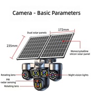 Caméra PTZ solaire 4G basse consommation avec double panneau solaire, 4 objectifs, multi-écrans, zoom 50X, suivi humain IA, caméra extérieure