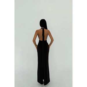 ชุดราตรีสีดำยาวกรอมพื้น แต่งดอกกุหลาบและขนนก ทรงเอ็มไพร์ เอวสูง ดีไซน์เก๋ เรียบหรู ผ้าโพลีเอสเตอร์ ไซส์ XL - Product Image 1