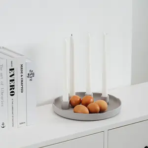 批发10英寸亚光灰色圆形蜡烛托盘粘土陶瓷烛盘支架用于蜡烛