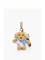 Porte-clés en peluche unique, design anime, ours lapin rose doux, avec pull bleu créatif et pendentif de sac en peluche bouclée, jouet en peluche de luxe