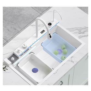 Fregadero de cocina de un solo tazón de acero inoxidable 304 Nano blanco de alta tecnología hecho a mano con cuatro agujeros Diseño de lluvia de varios colores - Product Image 2