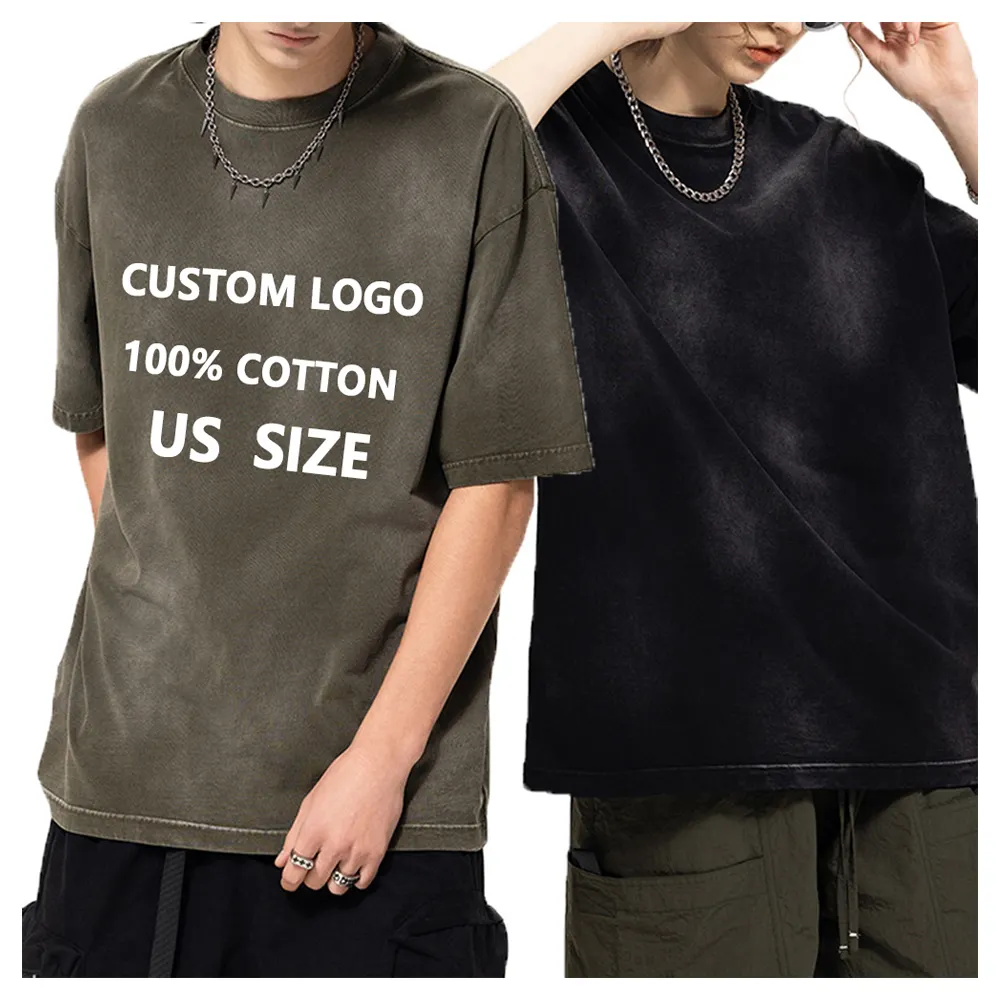 Camiseta com estampa de tela de algodão 100 personalizada, camiseta vintage com lavagem ácida e ombro caído para homens, camiseta de camisa lavada de estilo hombre